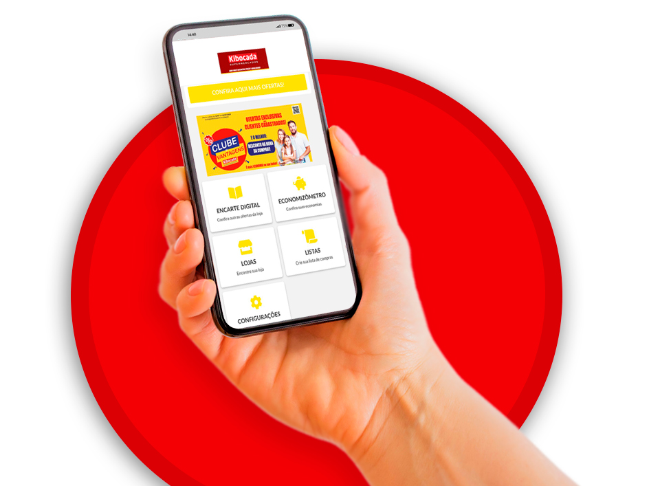 Aplicativo do Supermercado Kibocada na tela do Celular
